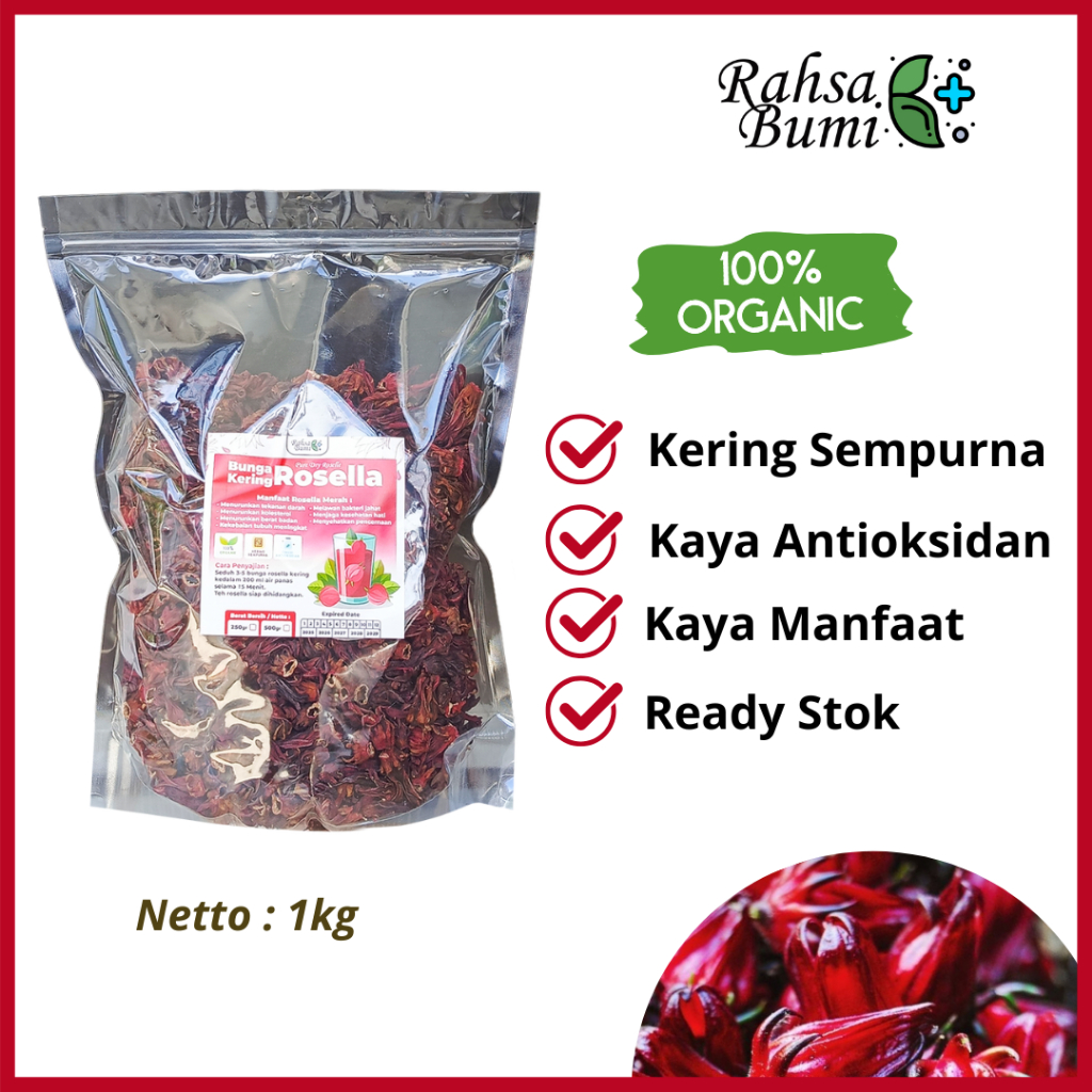

Bunga ROSELLA Kering Organik Premium 1kg - Minuman Teh Herbal Turunkan Hipertensi by Rahsa Bumi