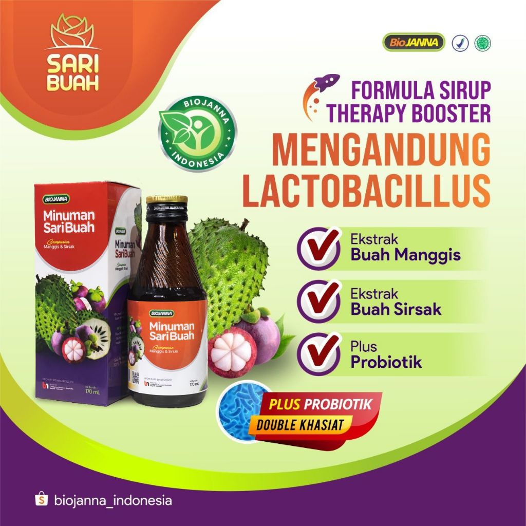

SARI BUAH PROBIOTIK SARI BUAH BIOJANNA SARI MANGGIS EKSTRAK MANGGIS ISI 150ml