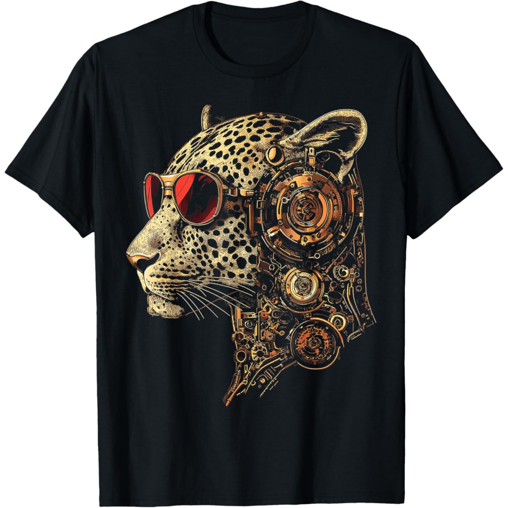 Karya Seni Musik Motif Hewan Macan Tutul Headphone Kacamata Hitam Kaos Macan Tutul