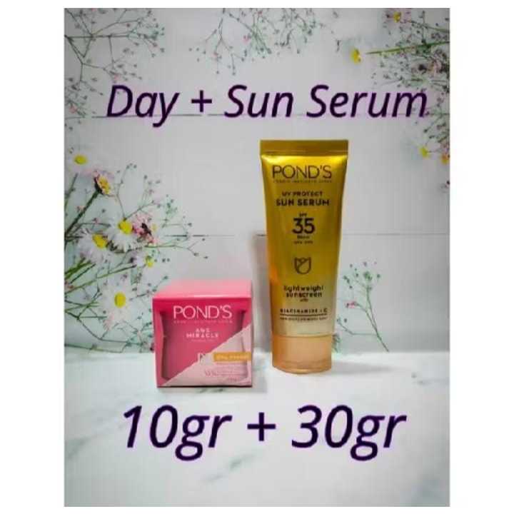 Paket Siang Ponds Age Miracle Day Cream 10gr + Sun Serum Spf 35 30gr - Pond's Anti Aging Travel Size