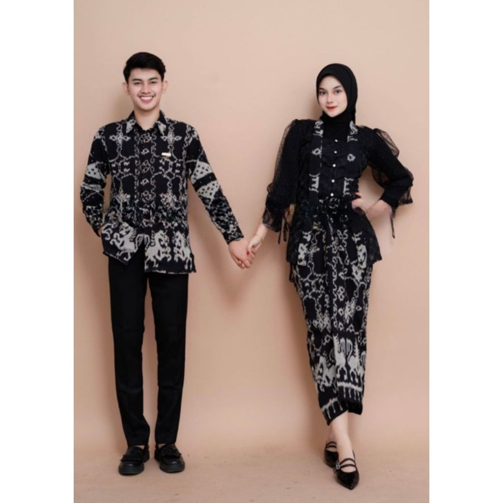 Baju Tenun Busana Kebaya Black Puspa Setelan Couple Tenun Pria Wanita