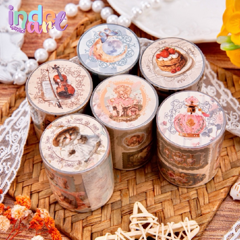 

(IAS) Washi Tape Sticker Roll Kiss Journal Scrapbook Cut Vintage Retro Dessert Pastel Cute Cafe Tea Deco Music Food