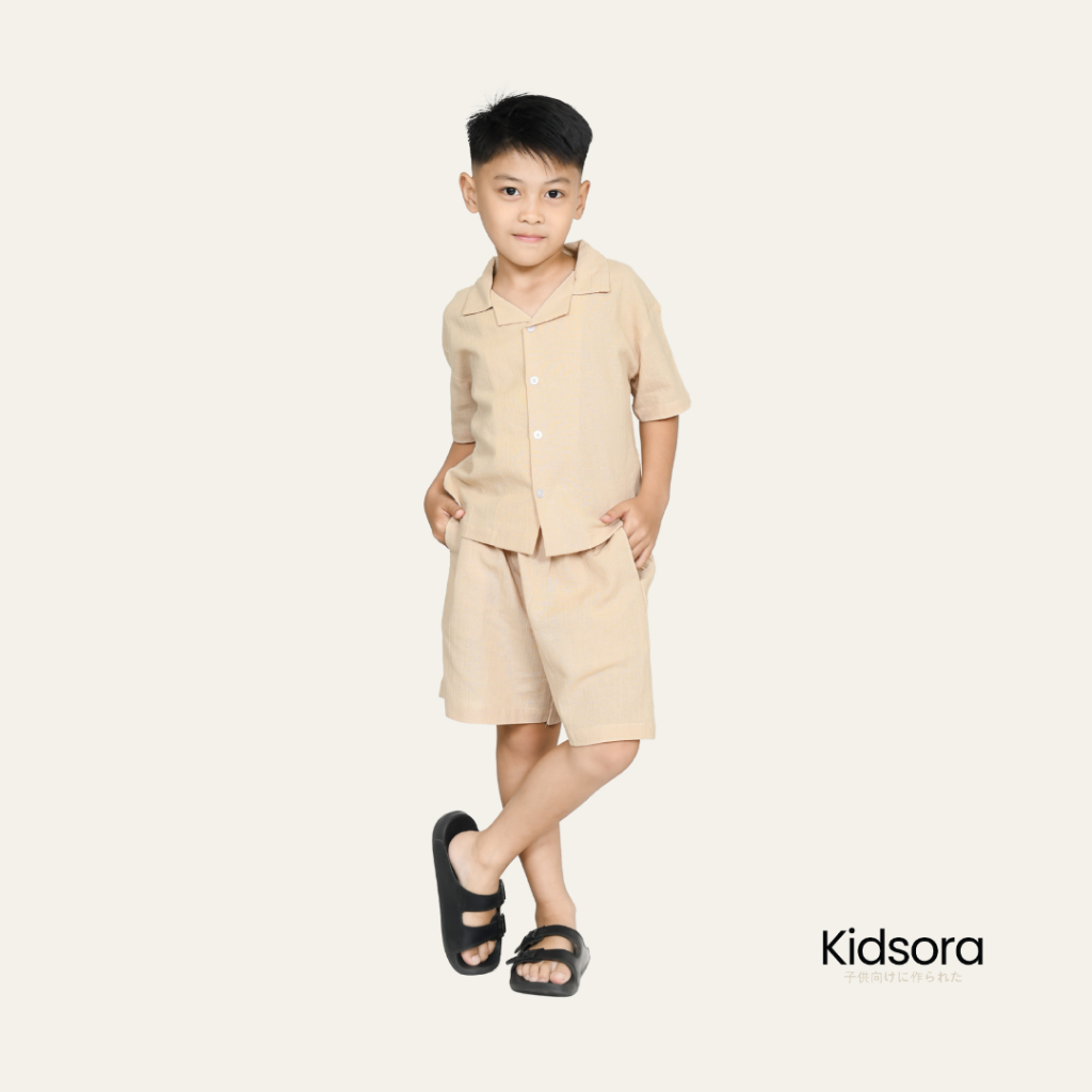 Kidsora - Kinu Set - Setelan Baju Kemeja Linen Anak