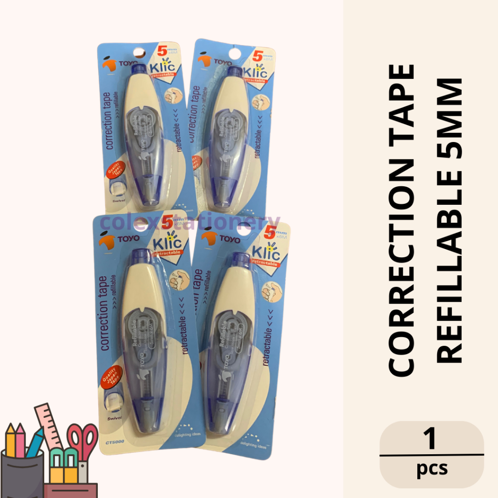 

Correction Kertas Tarik / Tip-ex Kertas Tarik Bisa Direfill Retractable Klic Ukuran 5mm x 6m Warna Biru Toyo
