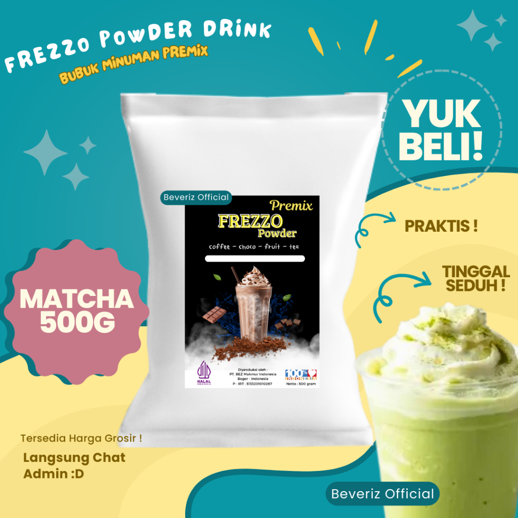 

BEVERIZ Frezzo Bubuk Minuman Rasa Matcha | Matcha Teh Hijau Boba Powder Drink 500gram {Bisa COD} {tersedia harga grosir}