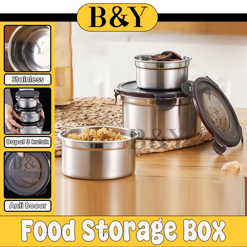 Toples bulat tupperware stainless foodgrade makanan penutup klip anti tumpah Food  Box