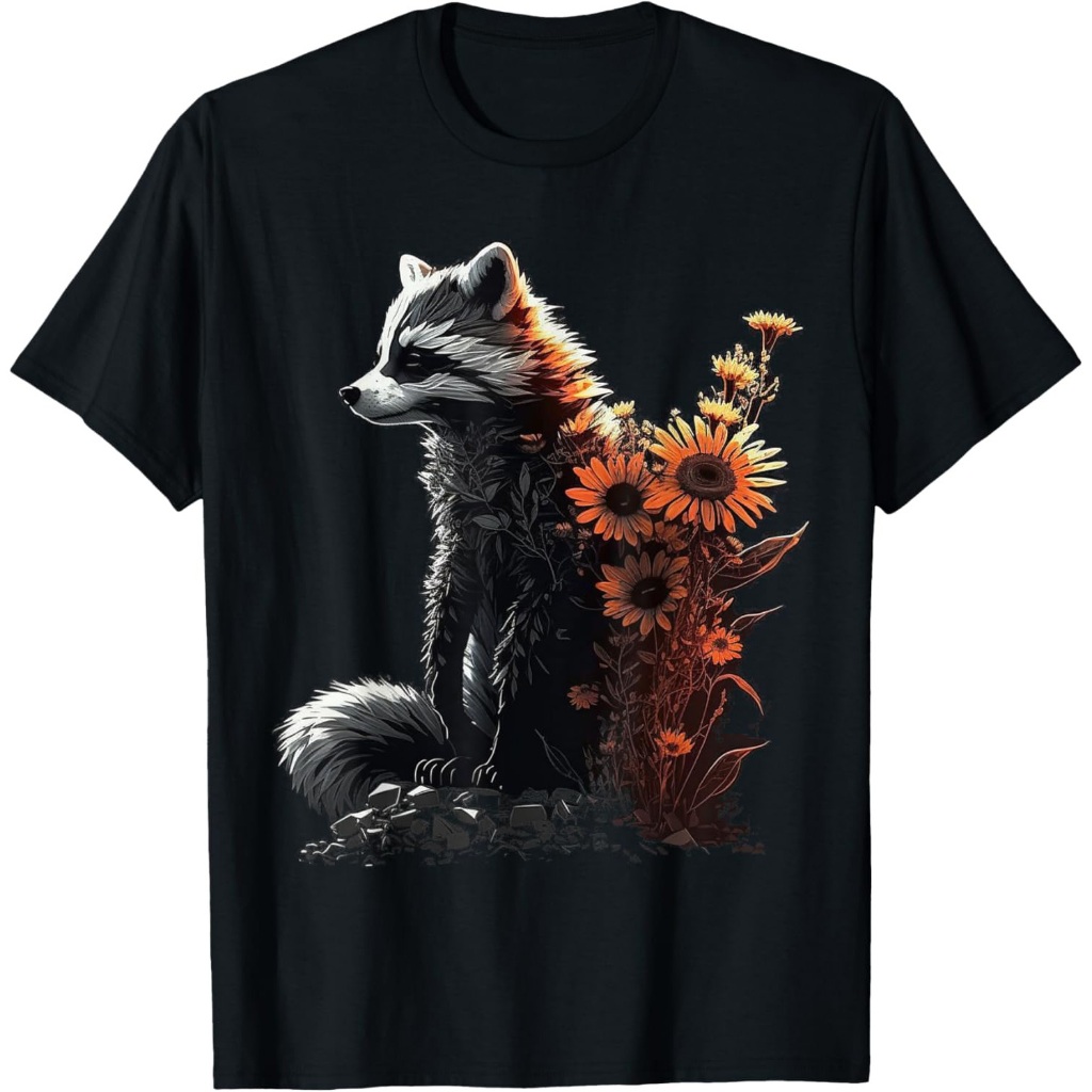 Kaos Seni Bunga Matahari Hewan Rakun Kaos Rakun