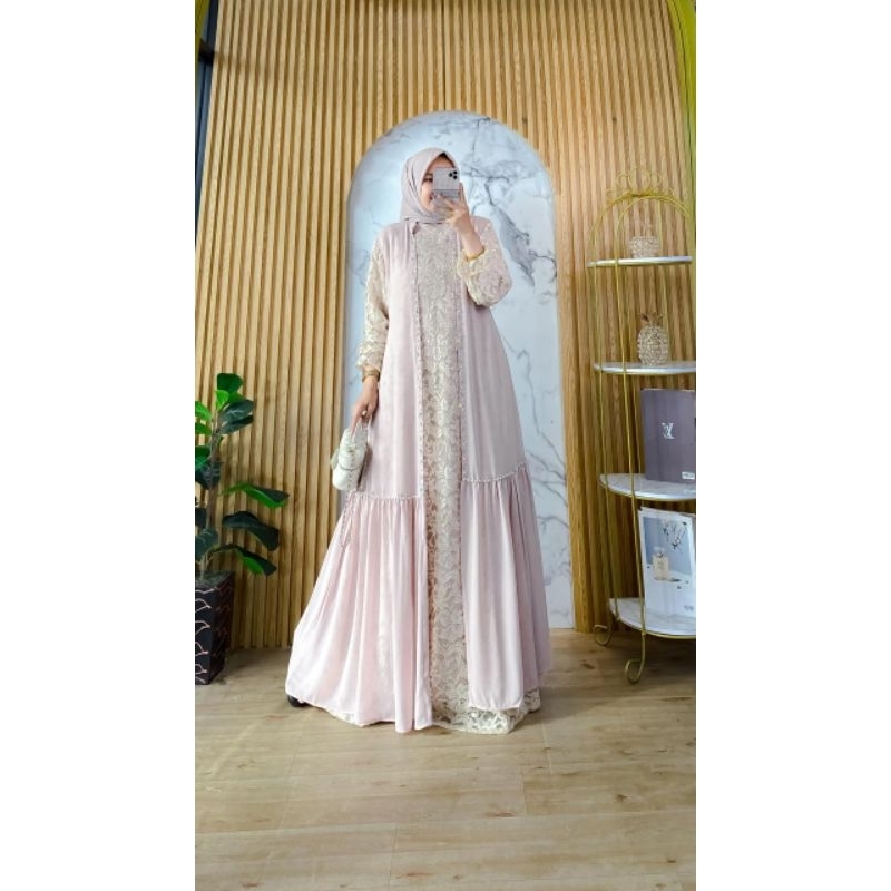 Gamis brokat dengan outer mewah dan berkelas