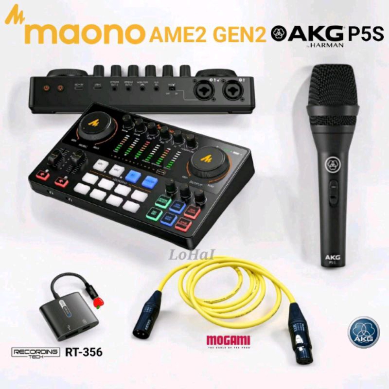 Paket Maono AME2 GEN2 Mic Dynamic AKG P5S Kabel Mic Mogami OTG RT366 RT356 Live Streaming Original