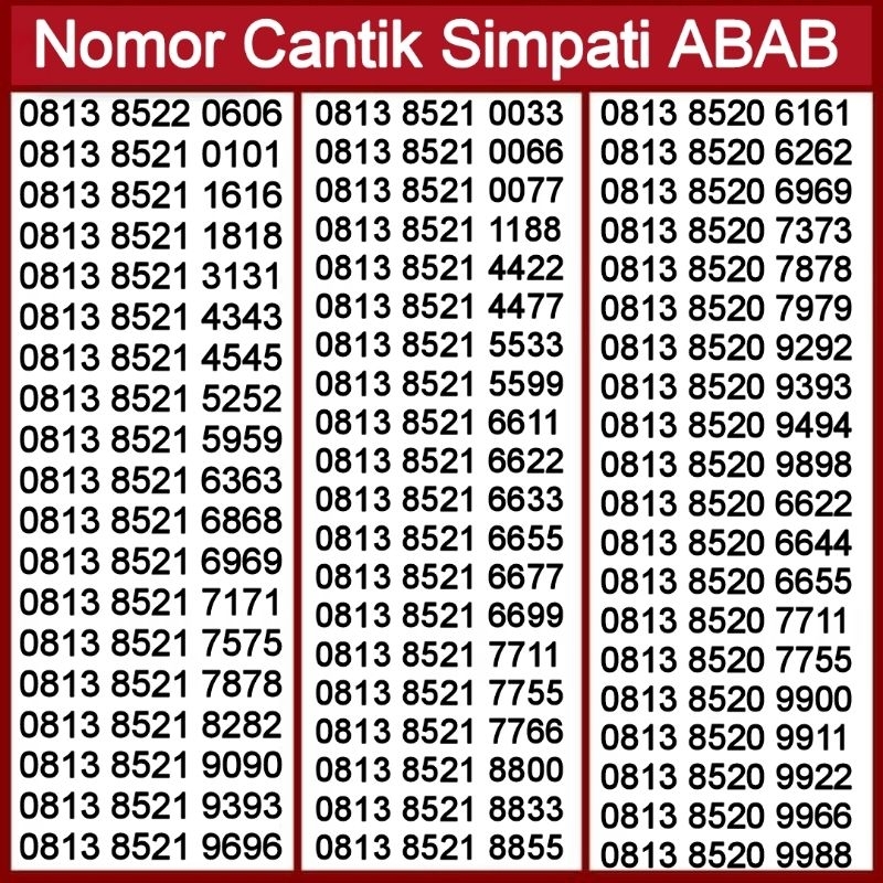 Nomor Cantik Telkomsel Kartu Perdana Nomer Hp Murah No Cantik SIMPATI MURAH ABAB ABCD ABC Triple 888