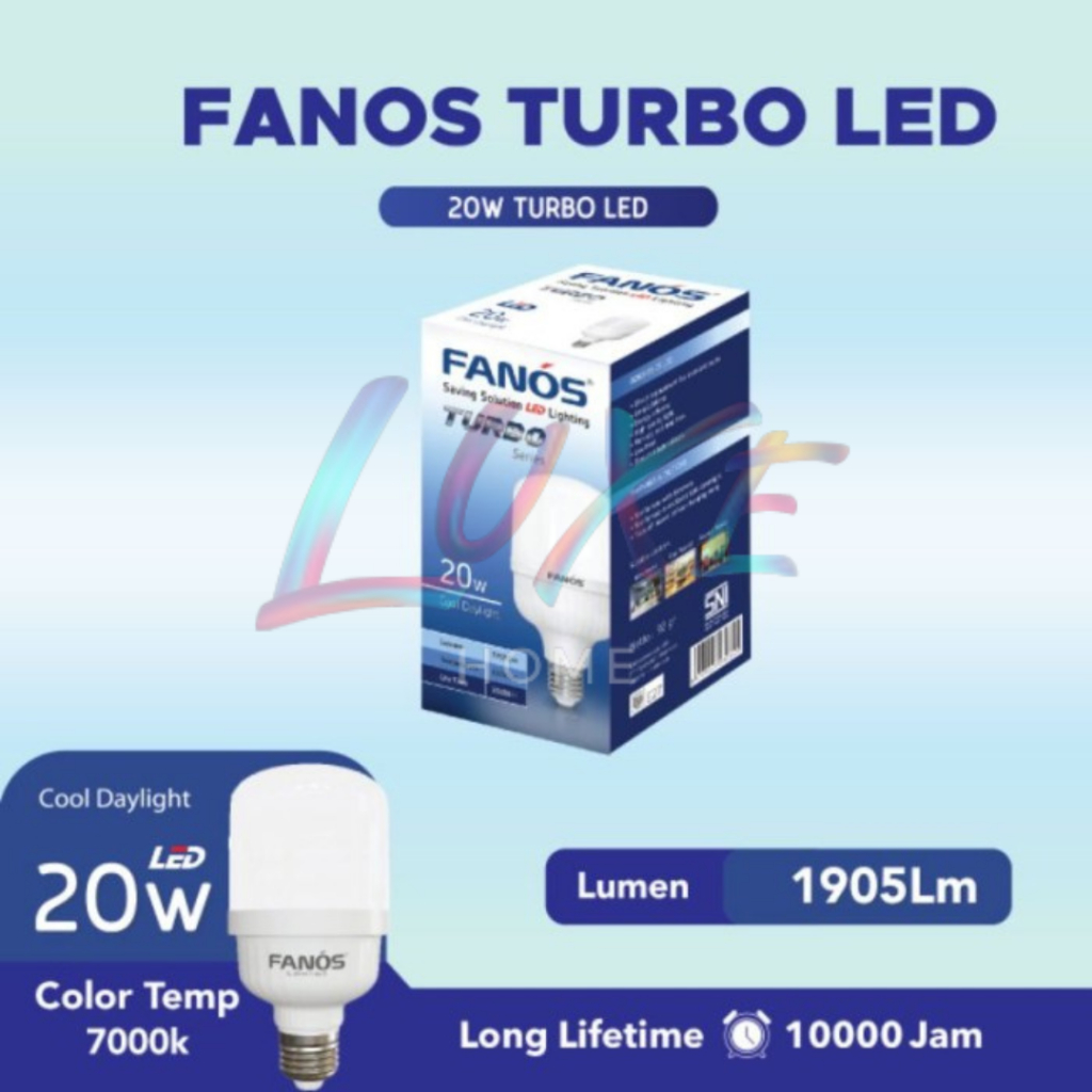 Lampu LED Bulb FANOS Turbo 20 Watt warna COOL DAYLIGHT / PUTIH TU2T