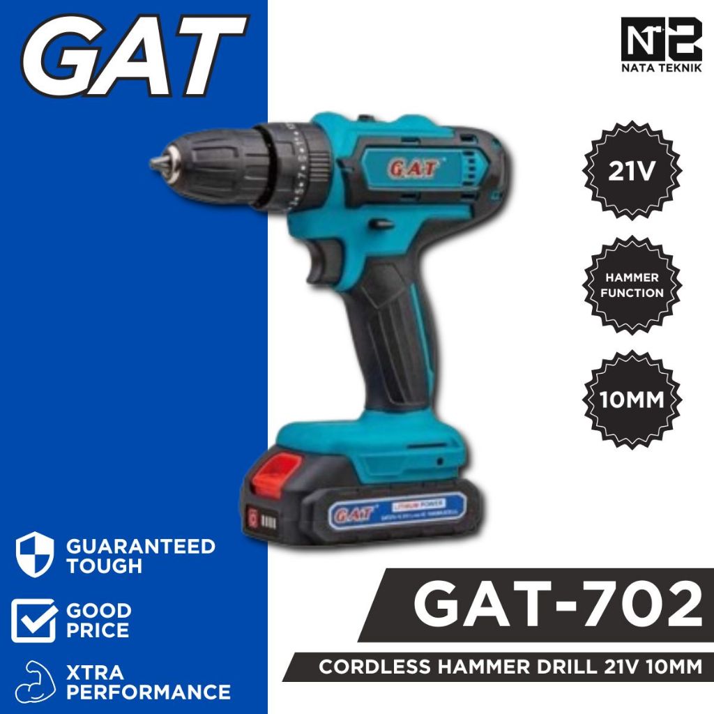 GAT Mesin Bor Tembok Baterai Cordless 20V 10mm GAT-702 Cordless Impact Drill 20V