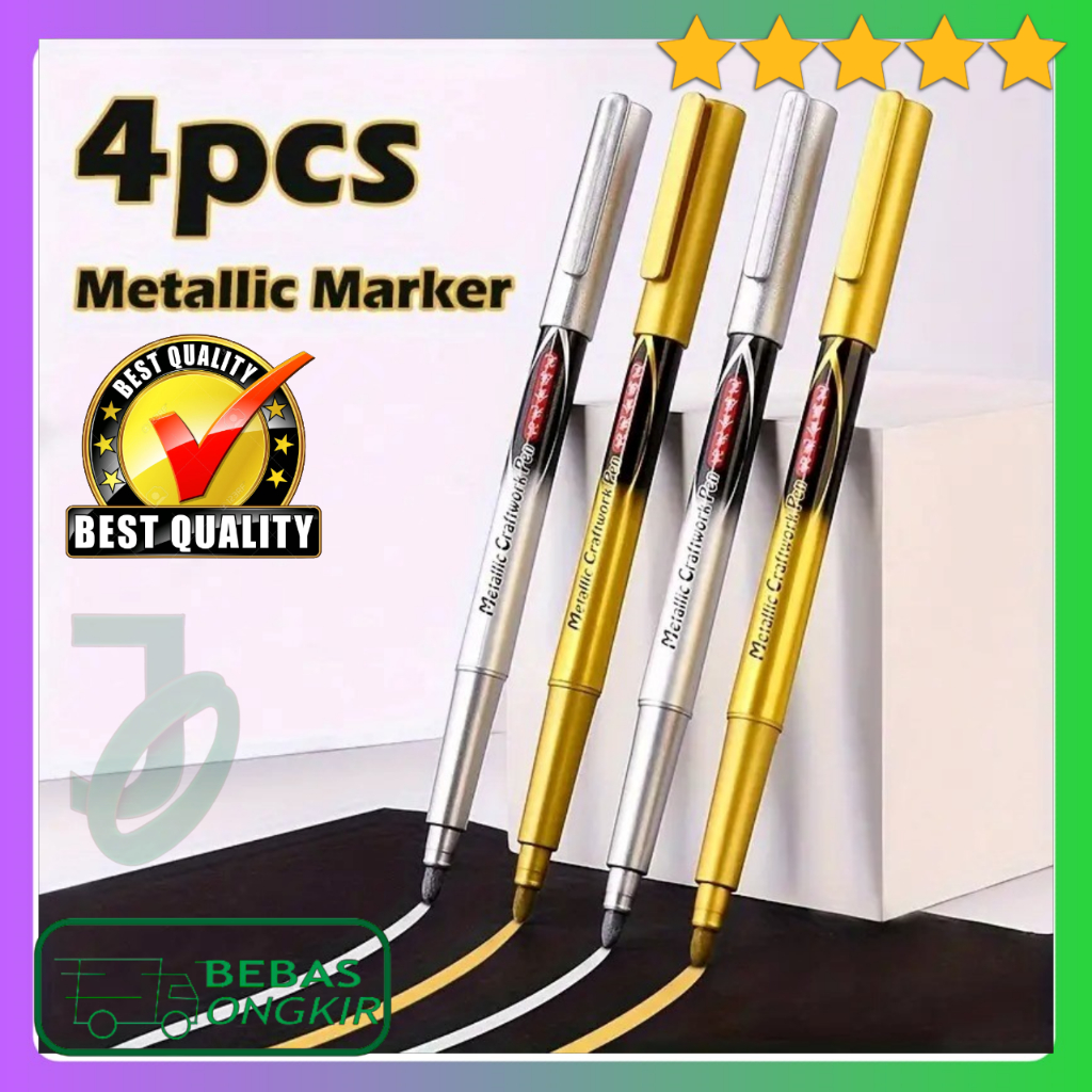 

Spidol Permanen Marker Metallic Chrome Gold Silver 1.5mm 4 Pcs Tyno GN550
