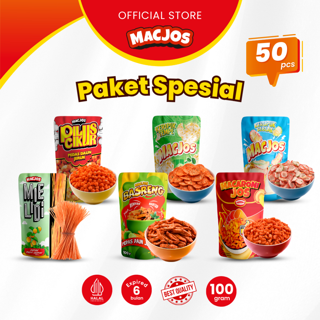 

YUMMY MACJOS Cemilan Paket Spesial 50pcs - Isi 6 Varian Produk Ori!!