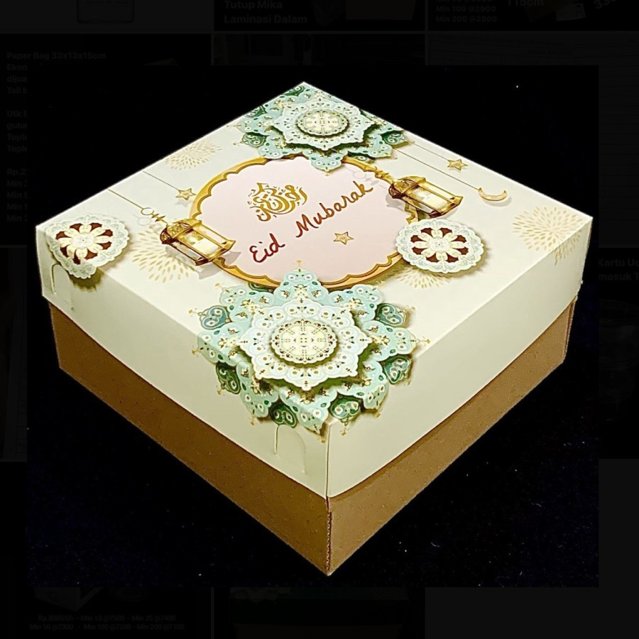 

5 Pcs Dus Hampers Brownies Lebaran Box Kuker Eid Mubarak Edisi Lentera Hijau Muda Size 20x20x10 cm