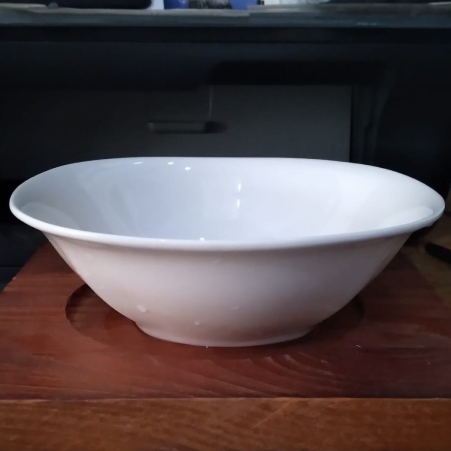 Mangkok Keramik Beling Segi Putih Polos 9" / 23 cm