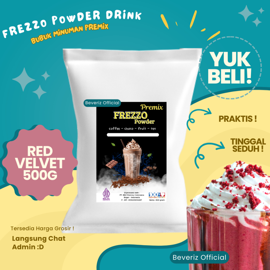 

BEVERIZ Frezzo Bubuk Minuman Rasa Red Velvet | Boba Powder Drink 500gram {Bisa COD} {tersedia harga grosir}