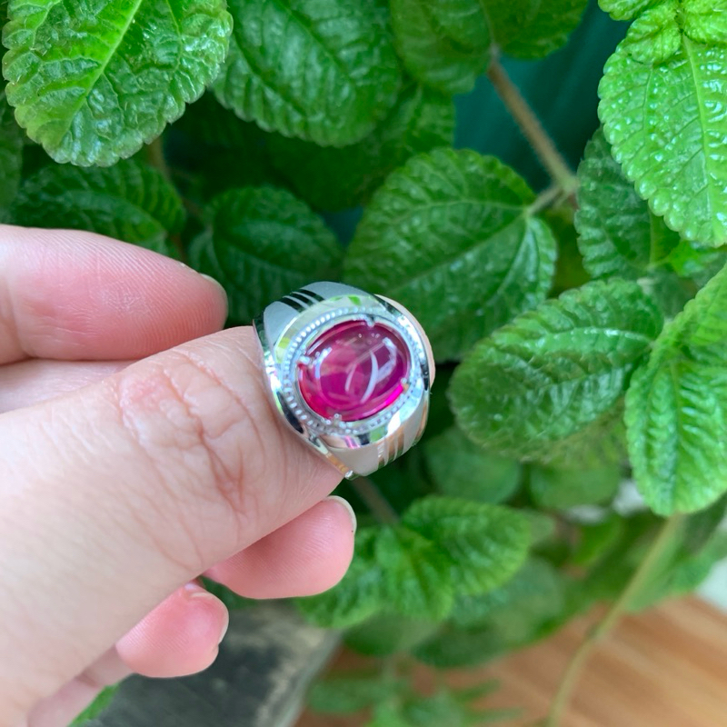 Cincin Batu Permata Red Ruby American Star Kristal Kantoran Ring Monel Doff Handmade