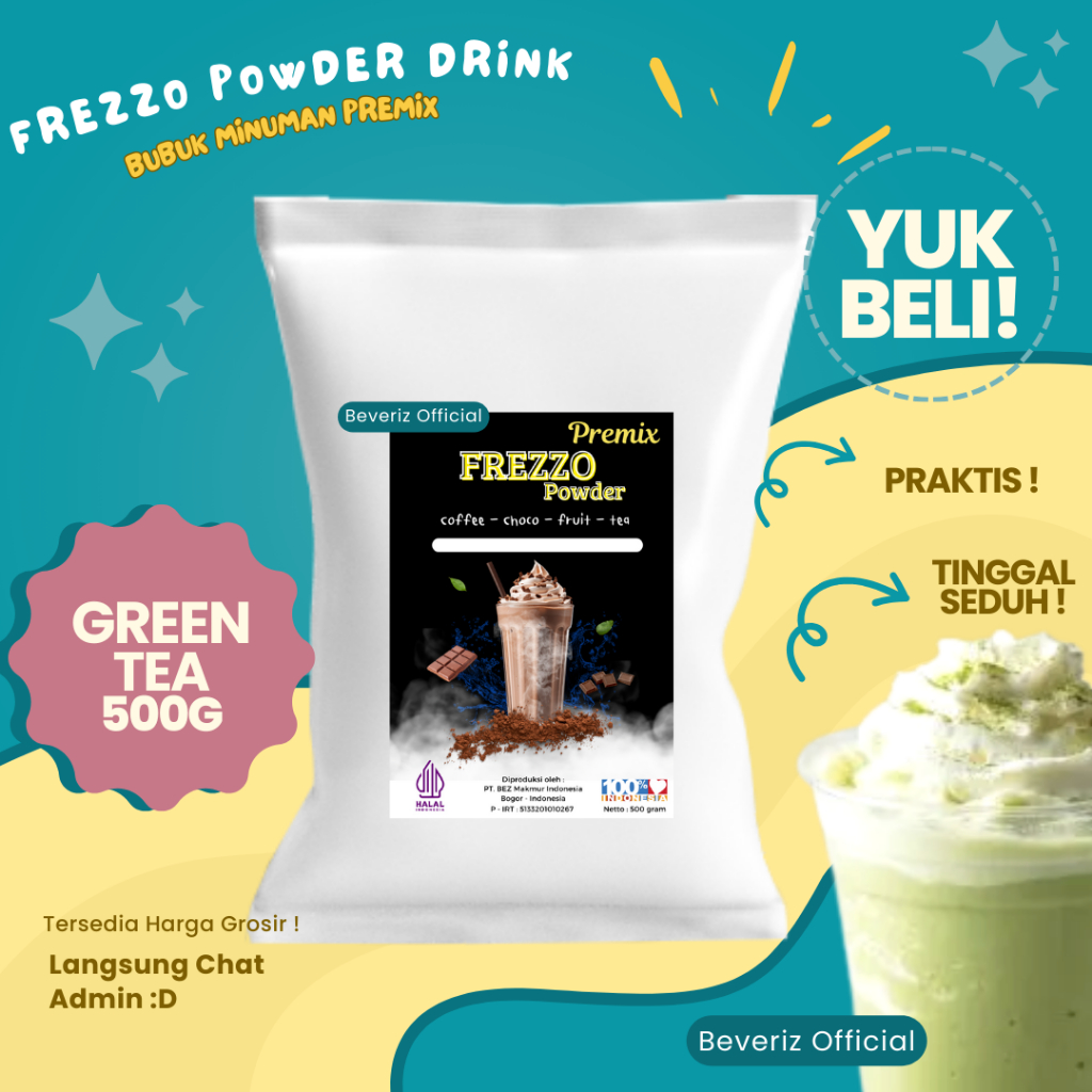 

BEVERIZ Frezzo Bubuk Minuman Rasa Teh Hijau | Green Tea Boba Powder Drink 500gram {Bisa COD} {tersedia harga grosir}