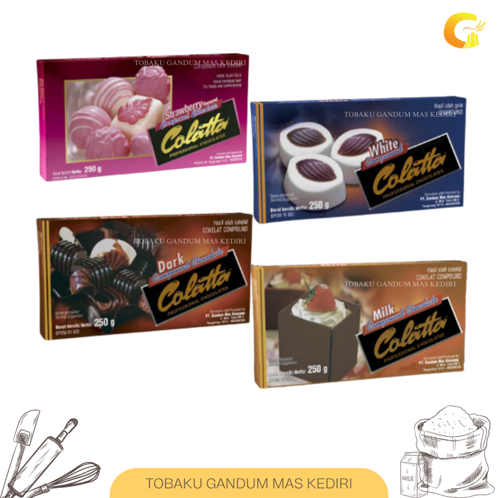 

Coklat Batangan Compound Collata Dark White Milk Strawberry Chocolate 250gr