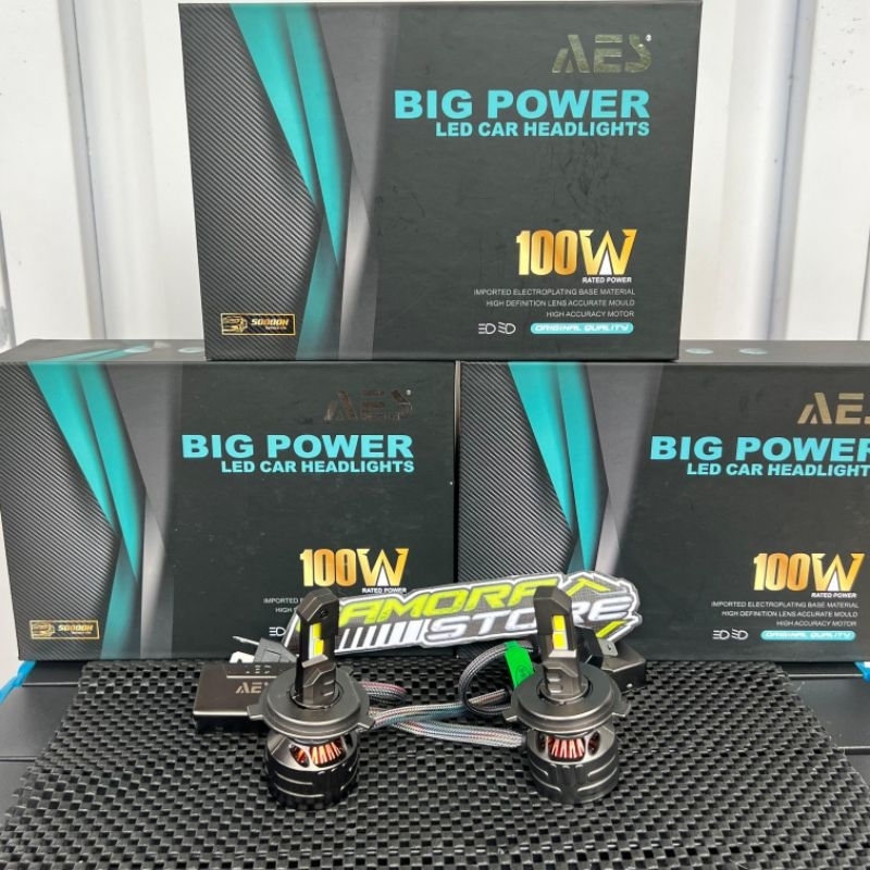 LAMPU HEADLAMP H4 AES TURBO P5 100 W  PREMIUM QUALITY SOKET H4 MOBIL MOTOR