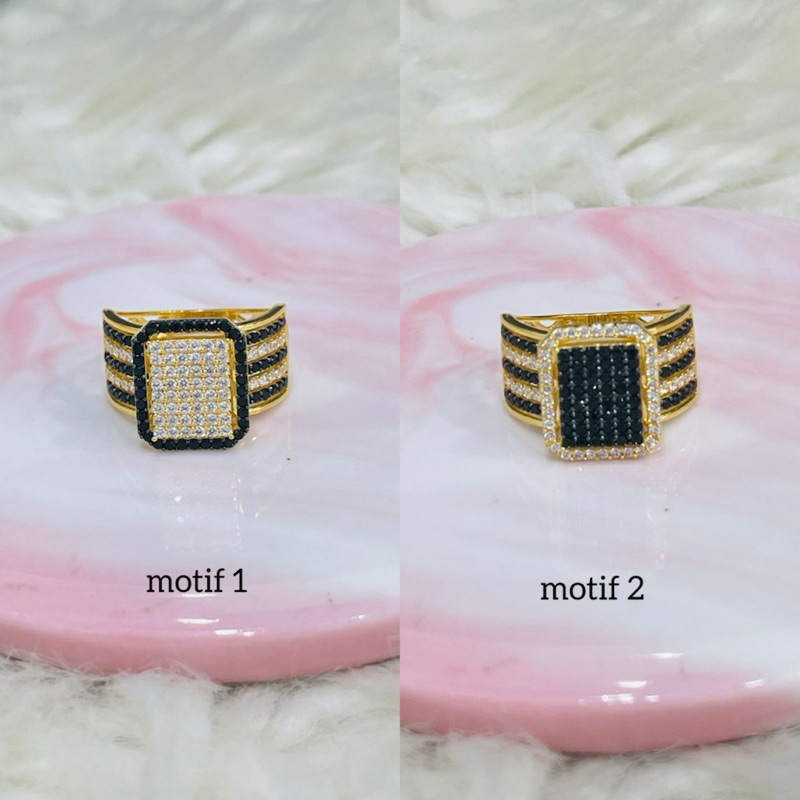 cincin kotak persegi permata hitam putih uk 16 emas asli kadar 700