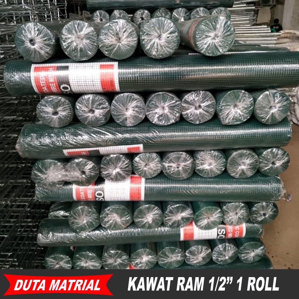 Kawat Loket Ram PVC / Kawat Ayakan / Kawat Hijau 1/2" x 90 cm x 10 meter