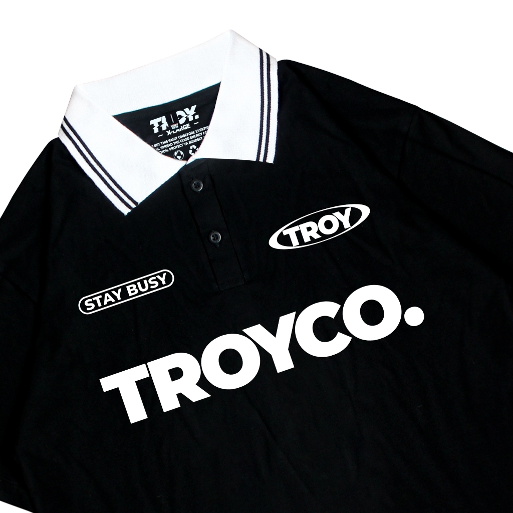 Troy Company Cotton Rugby Polo Shirt Black Basic - Kaos Polo Hitam PR 2957