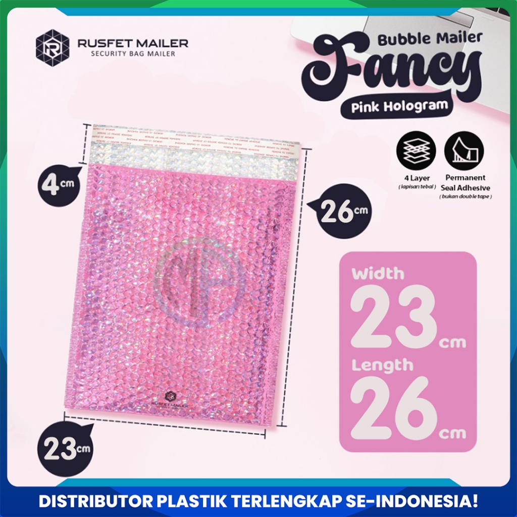 

Amplop Bubble Envelope Mailer Rusfet Satuan Pink Hologram 23x26 cm