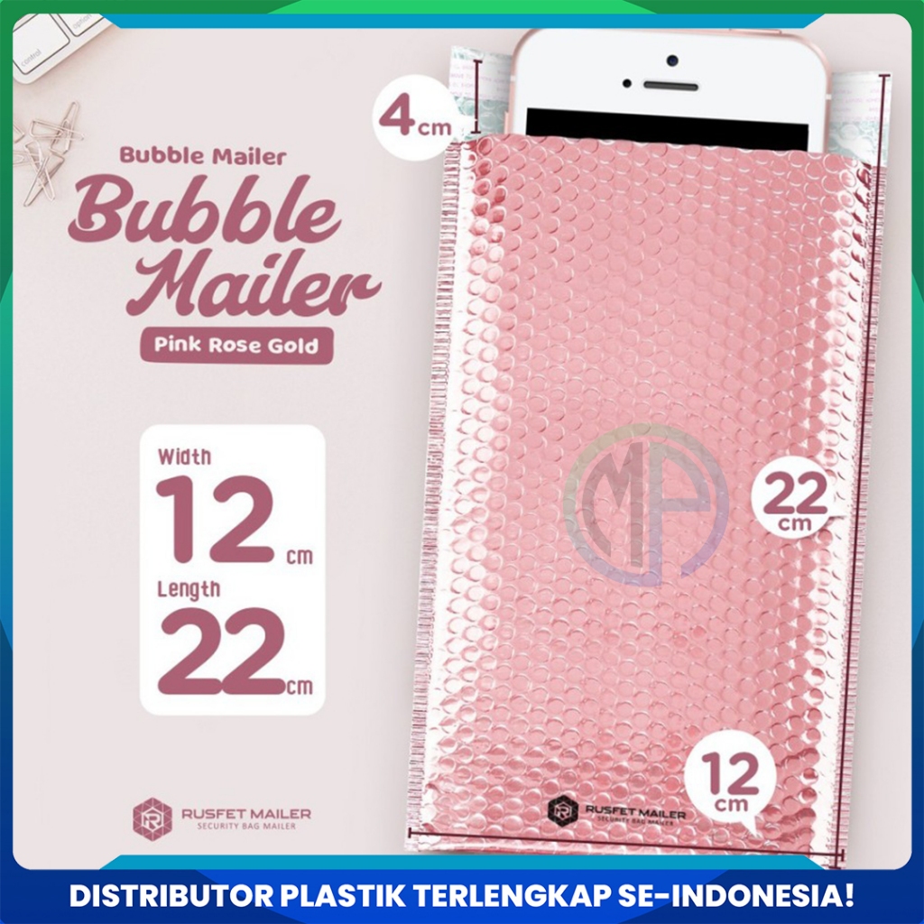 

Amplop Bubble Mailer Bubble Packing Murah Pink Rose Gold Glossy 12cm x 18cm Harga Satuan