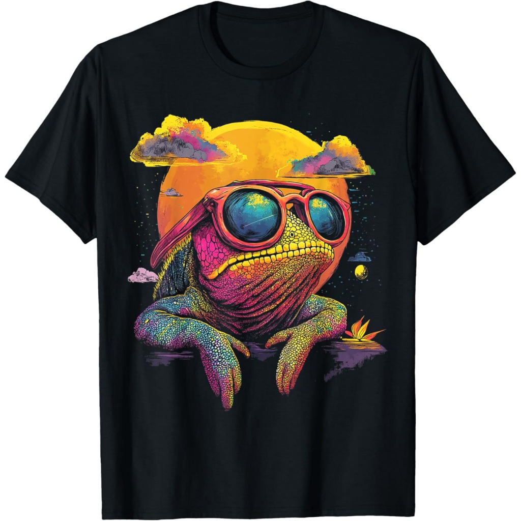 Kaos Kacamata Hitam Motif Hewan Bunglon Seni Bunglon Kaos Bunglon