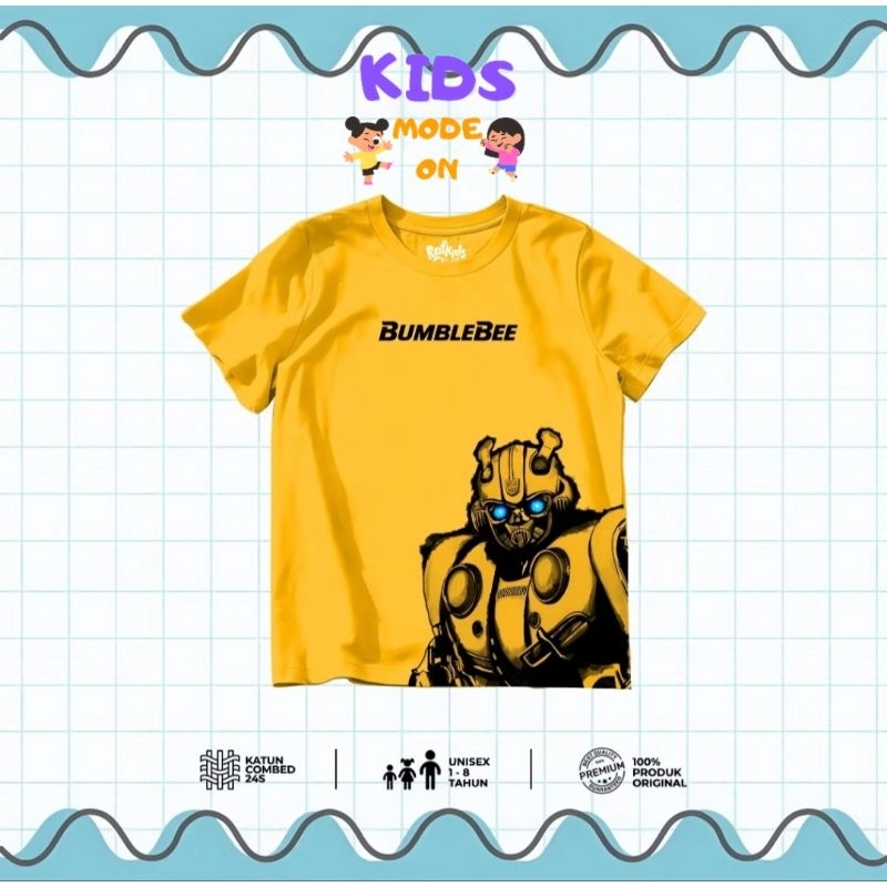 Kaos Anak Laki Laki Ganbar Robot Bumblebee Transformer Baju Motif Bumble Bee Bahan Tebal Premium