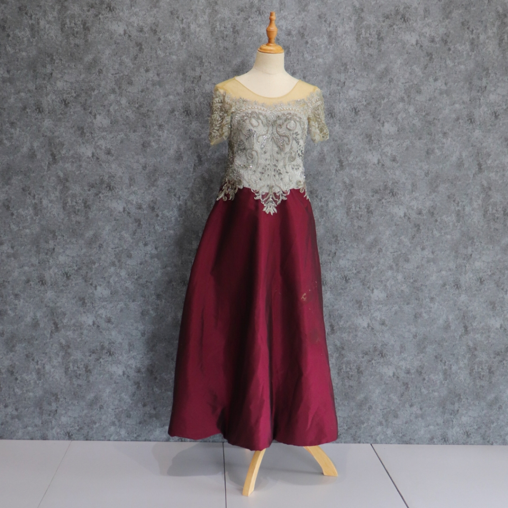 Maroon Silver Long Dress Mewah Preloved Second