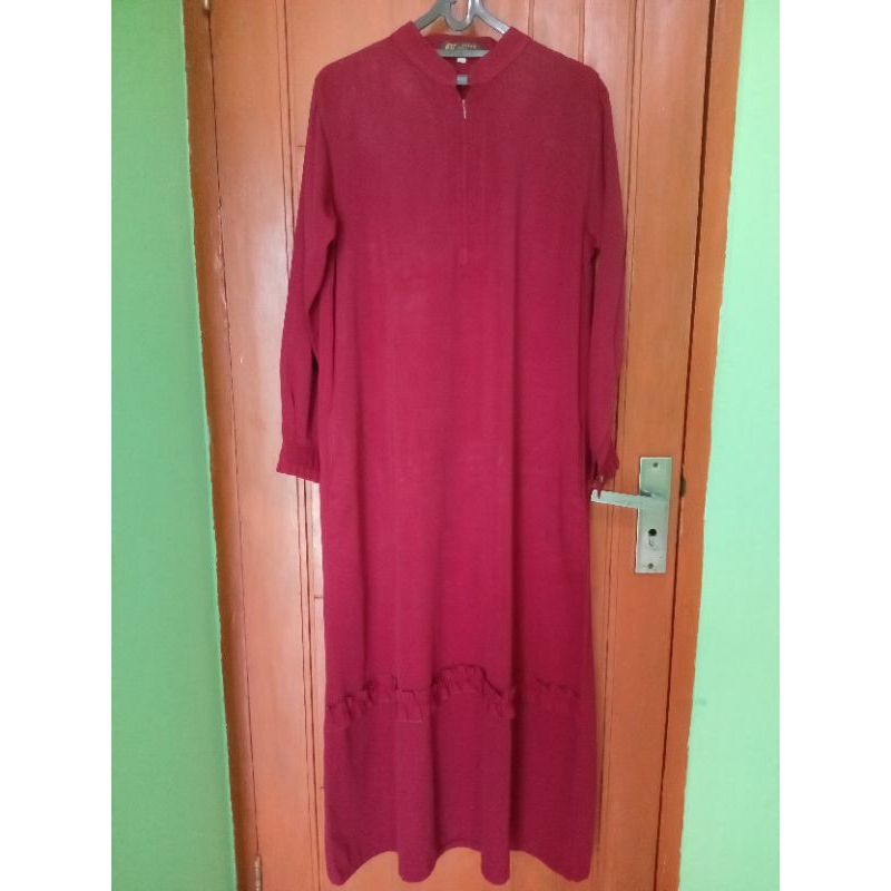 set gamis hijabpartner size L merah marun maroon jilban pet