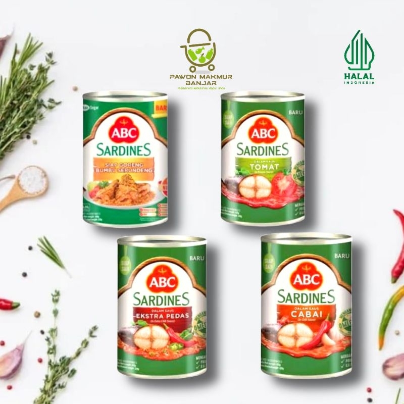 

ABC SARDINER / SARDEN SAUS TOMAT, CABAI, EKSTRA PEDAS, BUMBU SERUNDENG / KEMASAN KALENG 400 GR - 425 GR