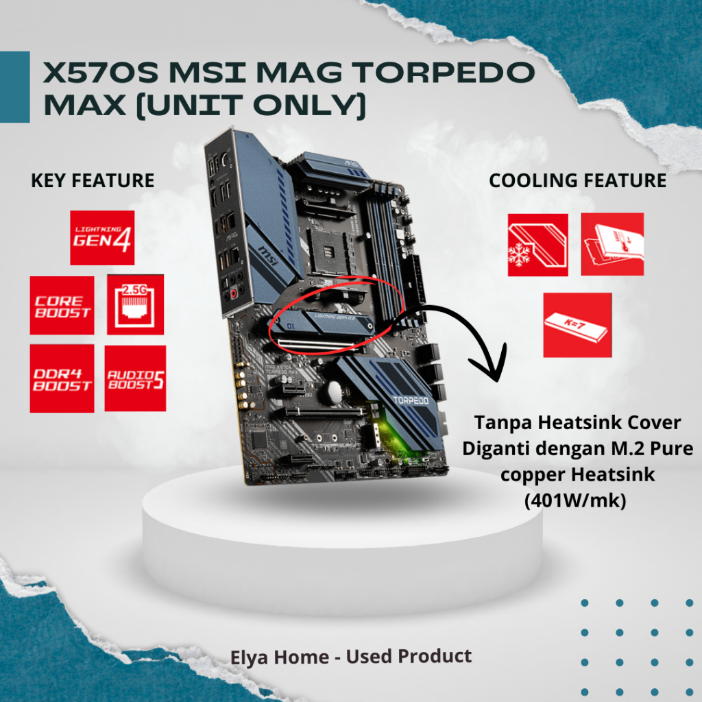 Motherboard MSI MAG X570S TORPEDO MAX AM4 4×DDR4 HDMI Type C Flash Bios EZ Debug Led