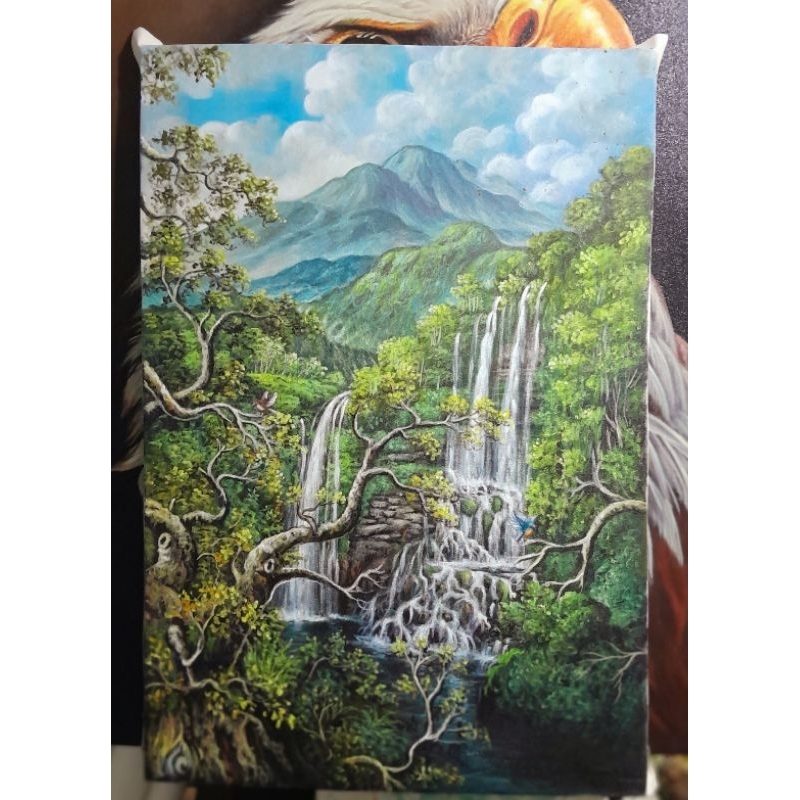 lukisan pemandangan akrilik on kanvas ukuran 60x90cm asli buatan tangan no print,lukisan plus bingka