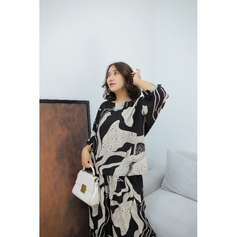 Nagita setelan baju atasan dan celana kulot batik richa setelan 7/8 panjang katun rayon dewasa