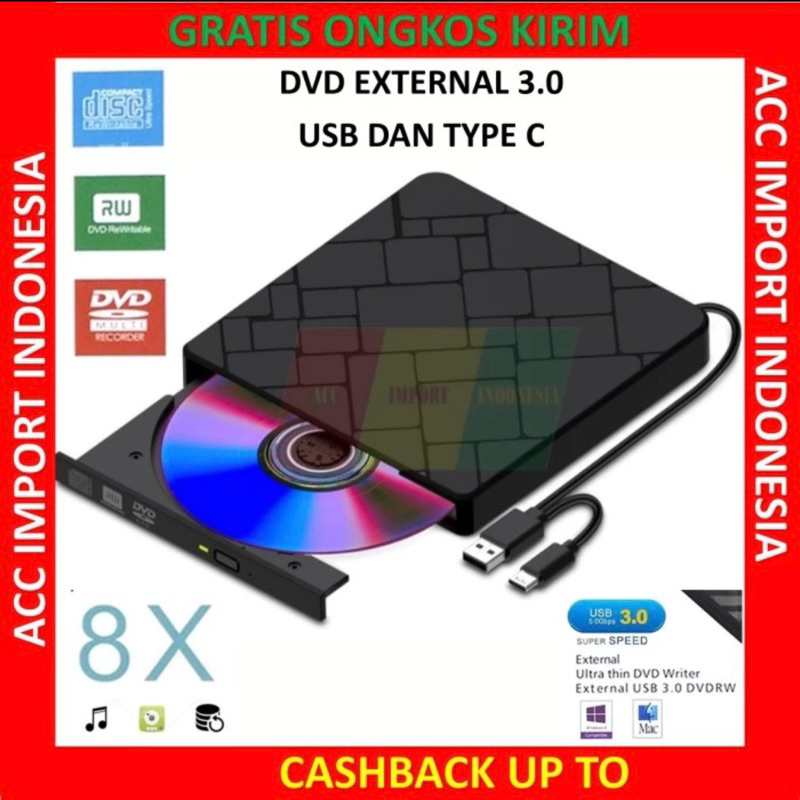 DVD External 3.0 CD RW Usb Type C Burning Read Writing Optical Drive PC Laptop