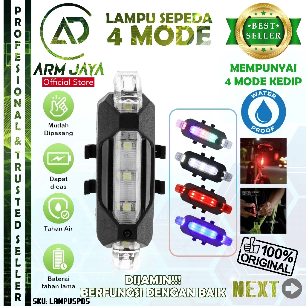 Lampu LED 4 Mode Strobo Depan Belakang Sepeda Motor Tahan Anti Air  Bisa Di Cas USB Charge Indikator