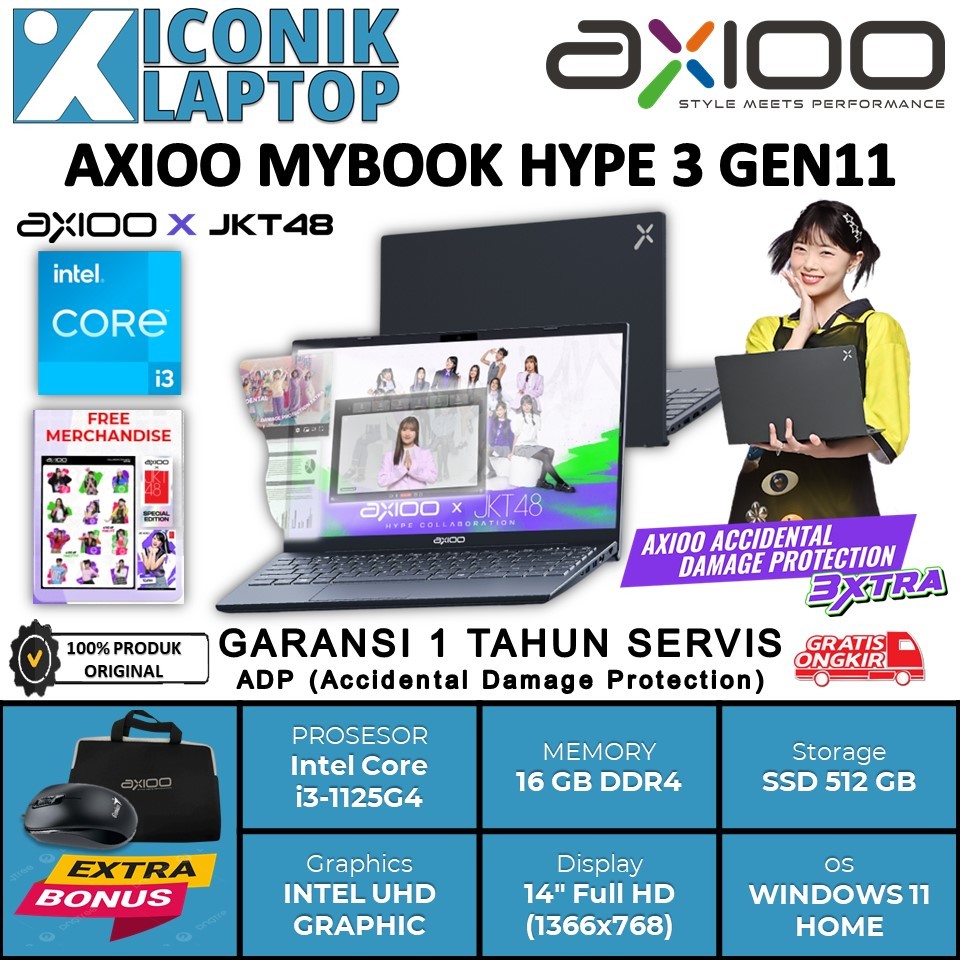 Laptop Sekolah Intel Core i3 Axioo Mybook HYPE 3 G11 Ram 16 GB Ssd 512 GB Garansi Resmi Axioo