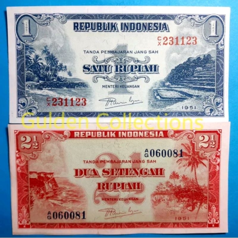 Set 1 Dan 2,5 rupiah kertas seri pemandangan UNC