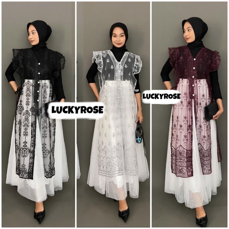 Voce Outer Tunik Tille Brukat Lace Outer Cardigan Tille Brokat Lengan Panjang Kebaya Tunik atasan wa