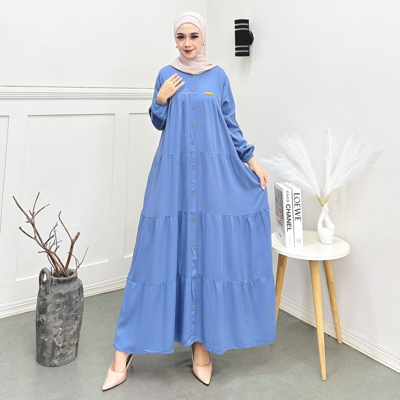 Gamis Polos Kekinian Full Kancing Rayon Twill Premium