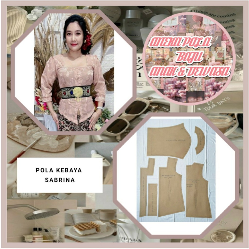 Pola Kebaya Sabrina | Pola Instan Kebaya Sabrina | Pola Jiplak | Pola Jahit |
