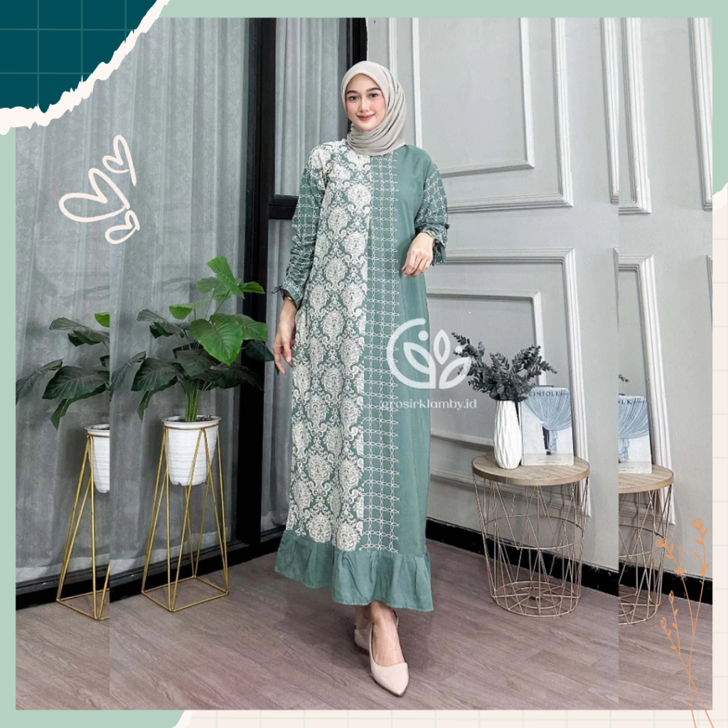 Gamis Etnik Kaftan Abaya Gista Dress motif Batik Adem Nyaman Oversize Daily Wanita Busui Bahan Rayon