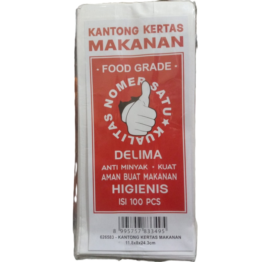 Kantong Makan Kertas PUTIH isi 100pc 11.8x8x24.3cm (DELIMA)