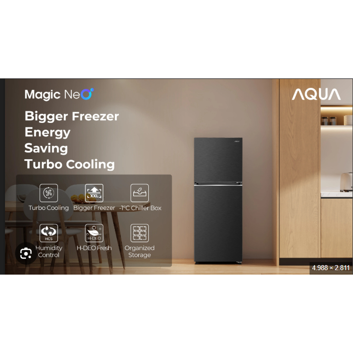 KULKAS 2 PINTU AQUA AQR-265CBP / KULKAS AQUA 265CBP Magic Neo Turbo Cooling Ice Twist 48 Watt 260 Li