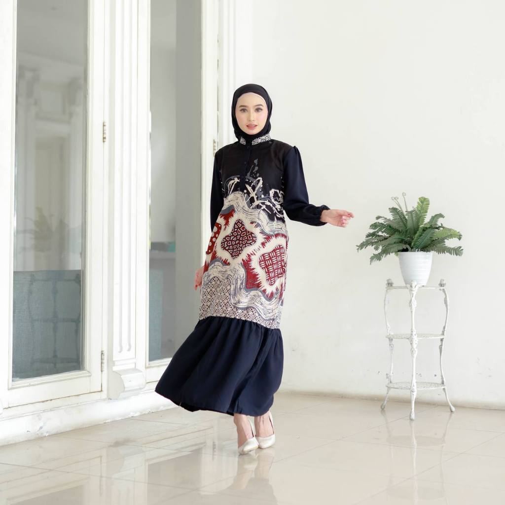 Benang Raja Gamis Katun Batik Kawung Gelombang