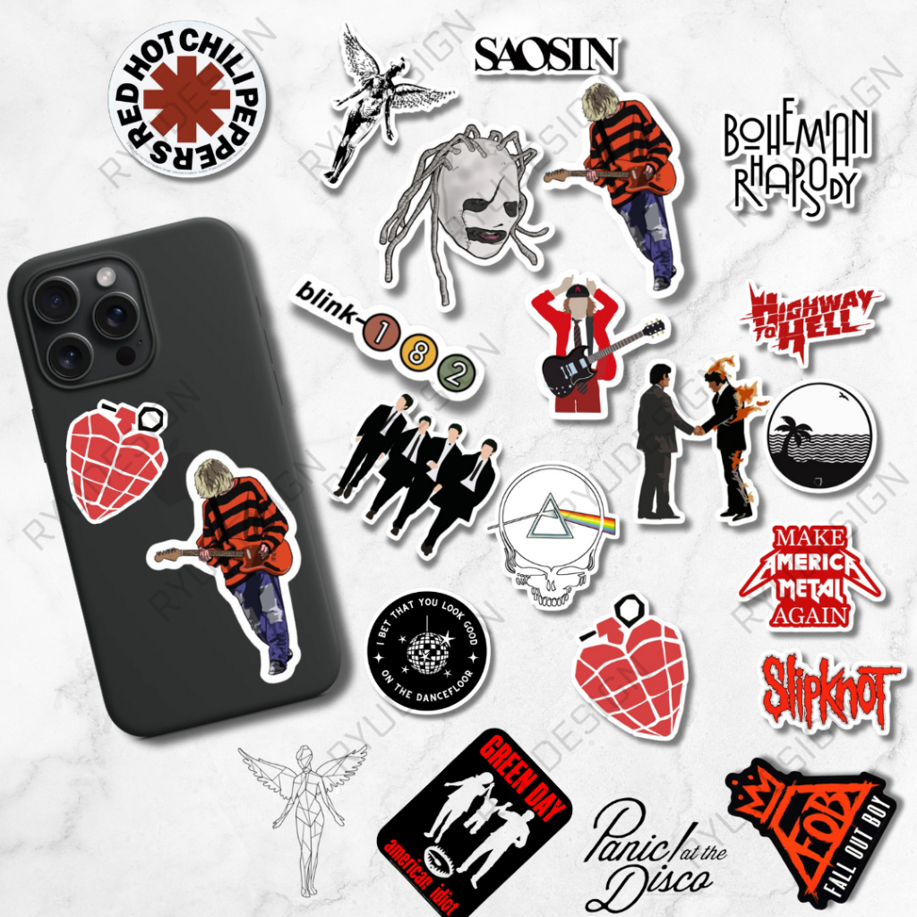 

Sticker Sticker Pack Band Metal Rock Punk Anti Air Indie Artis Nirvana Cobain Blink 182 Saosin Green Day Beatles Hot Chilli ACDC Neighbourhood Slipknot Anti Air